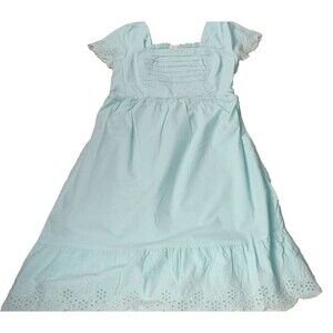 Womens Gymboree Aqua Blue Pintuck Eyelet Ruffle Dress Size Medium Smocked Back